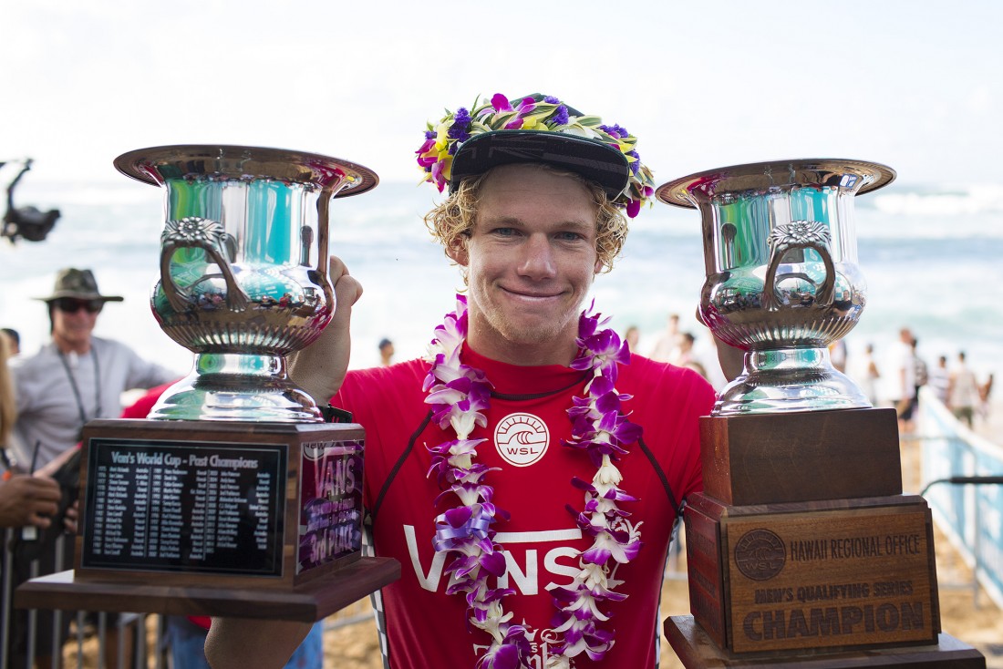 John John Florence of Hawaii (pictured) third place finish and Qualifying Series Regional Champion at the Vans World Cup of Surfing on December 3, 2015.