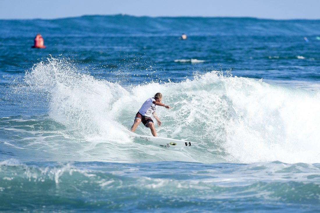 Finn McGill placed second in Heat 5 of Round One at the Hawaiian Pro at Haleiwa today. Photo Cestari / WSL